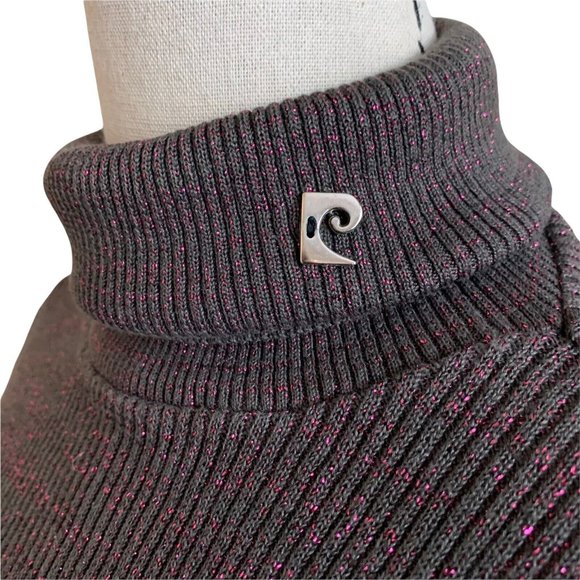 Vintage 60s 70s Pierre Cardin Ribbed Turtleneck Sweater Pink Metallic Logo Mod - Picture 7 of 10